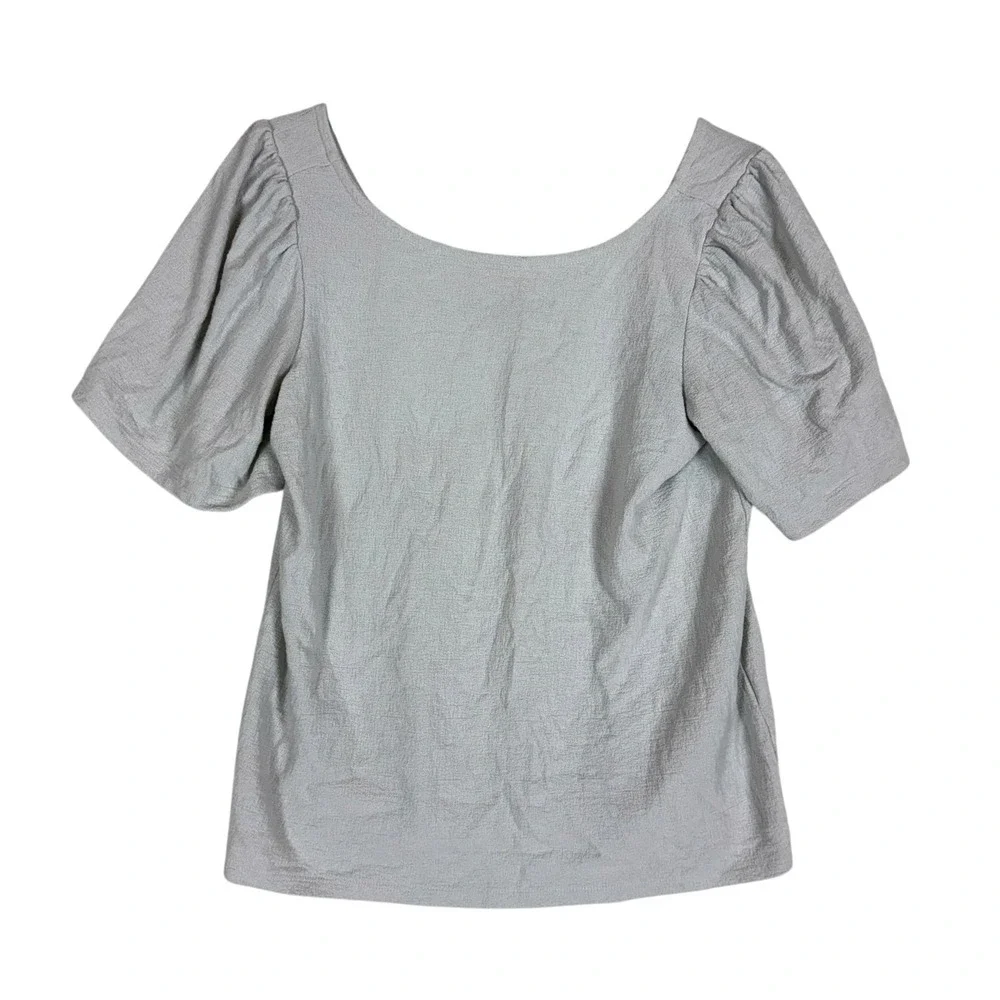 Banana Republic Shirt Womens Medium Gray Scoop Neck Textured Puff Sleeve Top